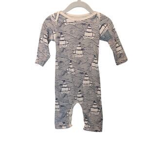 Winter Water Factory Sz 3 Mos Navy Blue Sailboat Romper One Piece Organic Cotton